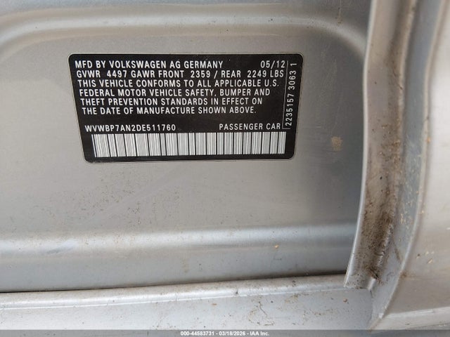 2013 VOLKSWAGEN CC WVWBP7AN2DE511760 Photo 8
