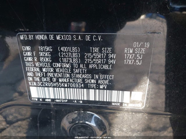 3CZRU5H55KM706934 Honda HR-V EX