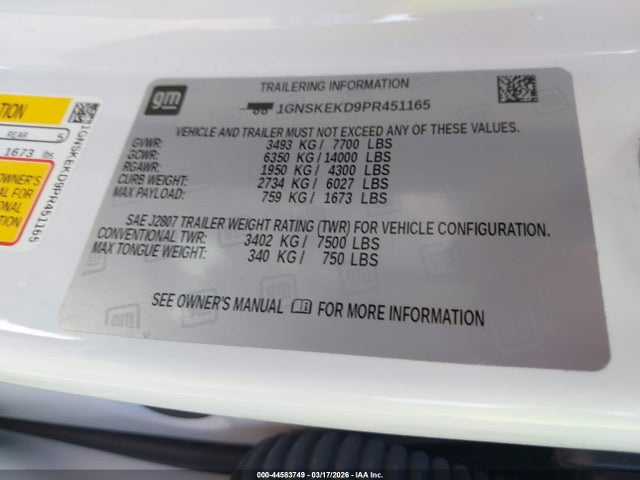 1GNSKEKD9PR451165 Chevrolet Suburban 4wd Rst