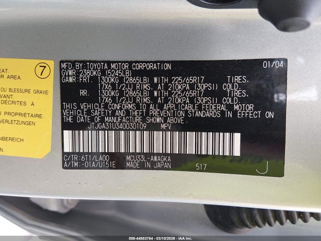 Aukcja sprzedaży 2004 Lexus Rx 330, vin: JTJGA31U340030109, numer aukcji: 44583764