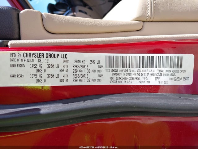 44583786 :رقم المزاد ، 1C4RJFBG4DC657857 vin ، 2013 Jeep Grand Cherokee Limited مزاد بيع
