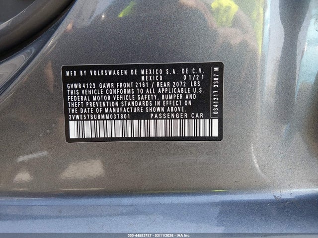 2021 Volkswagen Jetta 1.4t Sel მანქანა იყიდება აუქციონზე, vin: 3VWE57BU8MM037801, აუქციონის ნომერი: 44583787