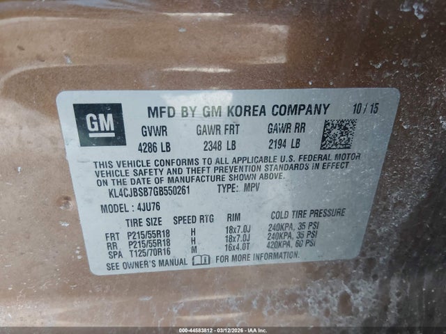 Aukcja sprzedaży 2016 Buick Encore Convenience, vin: KL4CJBSB7GB550261, numer aukcji: 44583812