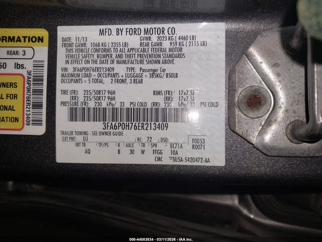 2014 FORD FUSION 3FA6P0H76ER213409 Photo 8