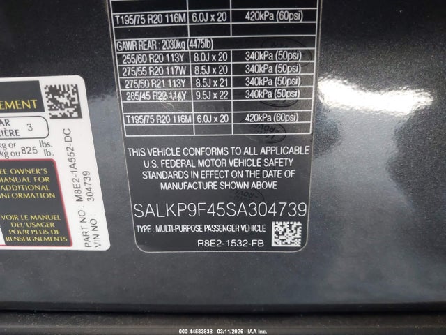 SALKP9F45SA304739 Land Rover Range Rover P550e Se
