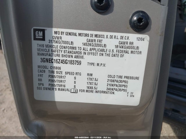 Продаж на аукціоні авто 2005 Chevrolet Suburban 1500 Z71, vin: 3GNEC16Z45G183759, номер лоту: 44583844
