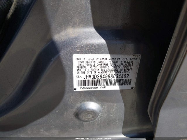 44583852 :رقم المزاد ، JHMGD38498S034402 vin ، 2008 Honda Fit مزاد بيع