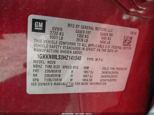 1GKKNMLS0HZ141340 GMC Acadia Slt-1