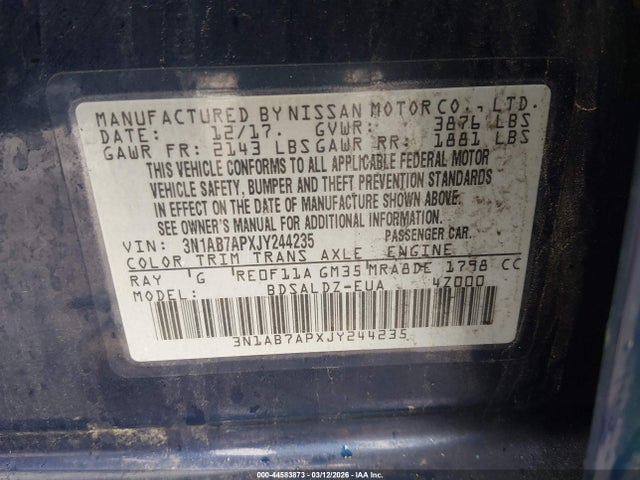 Nissan SENTRA SV 2018 3N1AB7APXJY244235 Image 9