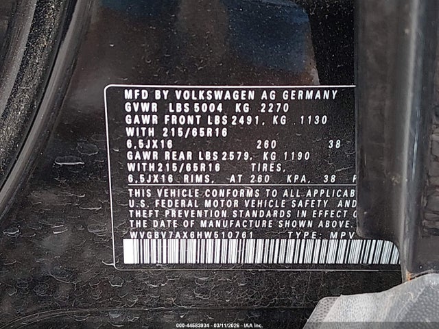 Продаж на аукціоні авто 2017 Volkswagen Tiguan 2.0t S, vin: WVGBV7AX6HW510761, номер лоту: 44583934