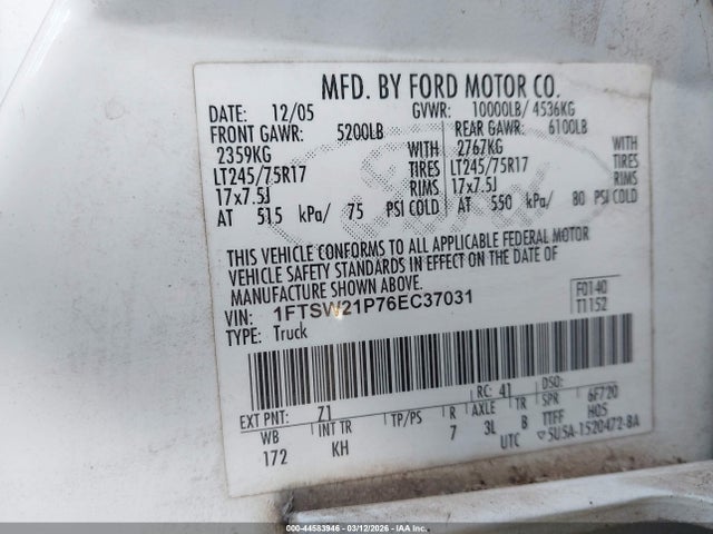 2006 FORD F-250 1FTSW21P76EC37031 Photo 8