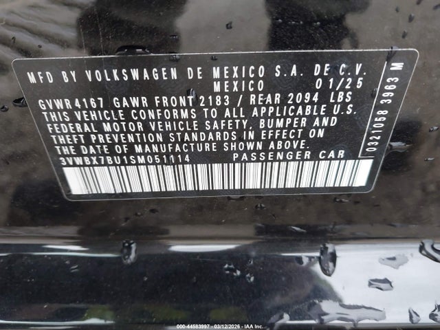 Продаж на аукціоні авто 2025 Volkswagen Jetta 1.5t Sport, vin: 3VWBX7BU1SM051114, номер лоту: 44583997