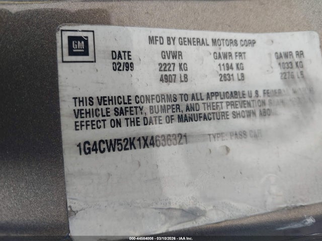 Продаж на аукціоні авто 1999 Buick Park Avenue Base Cmi, vin: 1G4CW52K1X4636321, номер лоту: 44584008