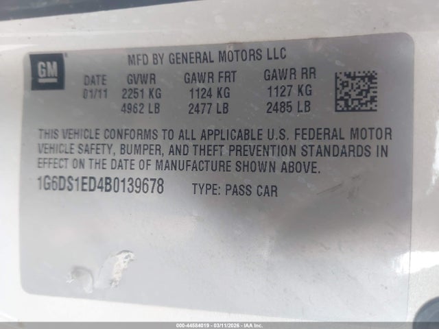 44584019 :رقم المزاد ، 1G6DS1ED4B0139678 vin ، 2011 Cadillac Cts Premium مزاد بيع