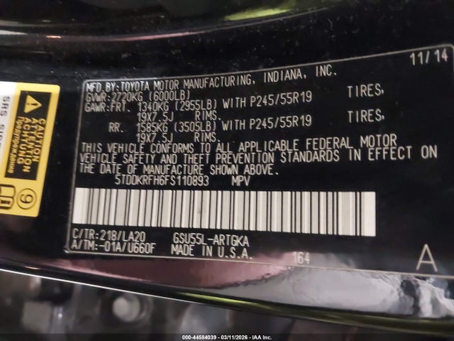 Toyota Highlander Limited V6 2015 5TDDKRFH6FS110893 Image 9