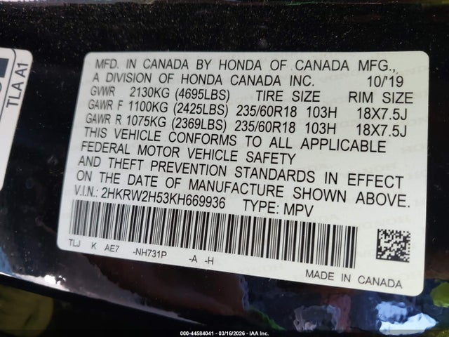 Honda CR-V EX 2019 2HKRW2H53KH669936 Image 9