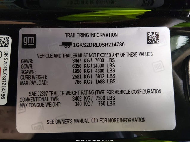 Aukcja sprzedaży 2025 Gmc Yukon 4wd Denali, vin: 1GKS2DRL0SR214786, numer aukcji: 44584045