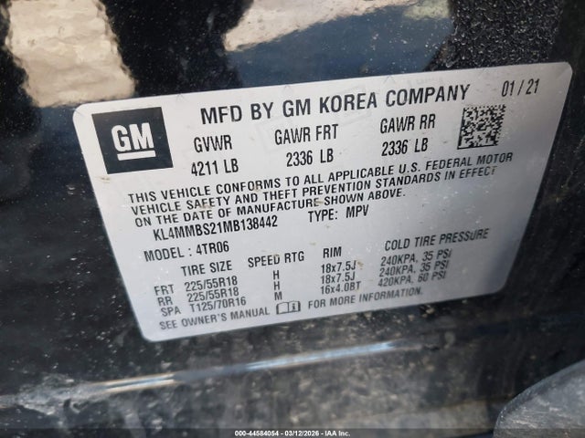 2021 Buick Encore Gx Fwd Preferred მანქანა იყიდება აუქციონზე, vin: KL4MMBS21MB138442, აუქციონის ნომერი: 44584054