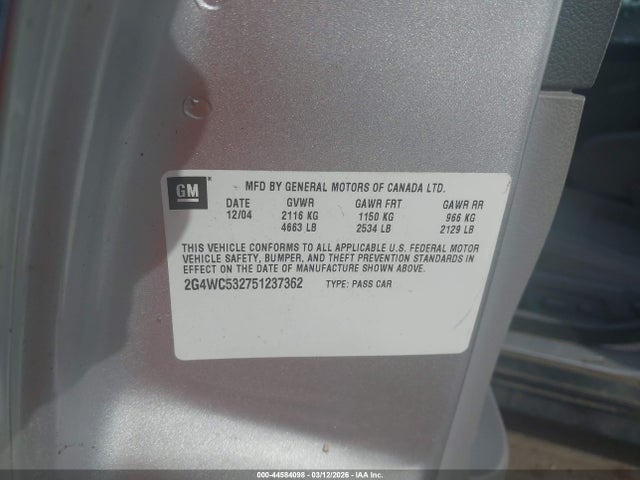 Aukcja sprzedaży 2005 Buick Lacrosse Cx, vin: 2G4WC532751237362, numer aukcji: 44584098