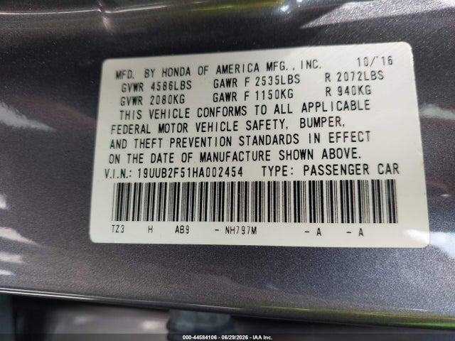 Auction sale of the 2017 Acura Tlx Technology Package, vin: 19UUB2F51HA002454, lot number: 44584106