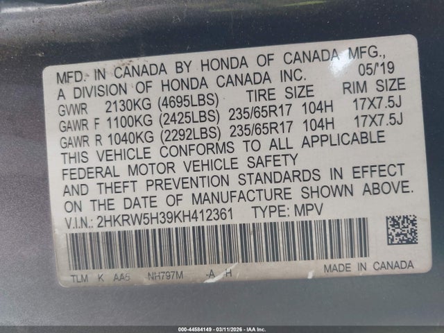 Honda CR-V LX 2019 2HKRW5H39KH412361 Image 9