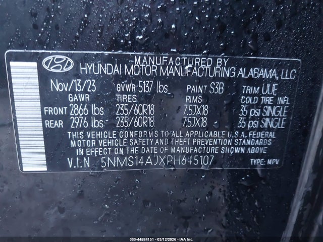 Продаж на аукціоні авто 2023 Hyundai Santa Fe Se, vin: 5NMS14AJXPH645107, номер лоту: 44584151