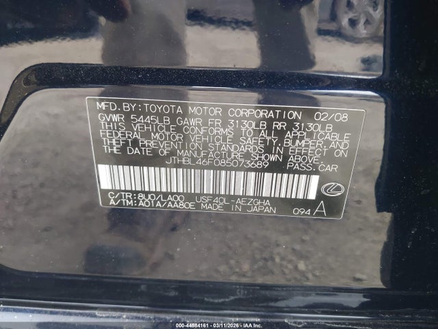 Aukcja sprzedaży 2008 Lexus Ls 460, vin: JTHBL46F085073689, numer aukcji: 44584161