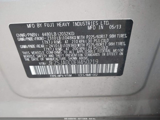 Продажа на аукционе авто 2014 Subaru Forester 2.5i Premium, vin: JF2SJAGC0EH450219, номер лота: 44584163