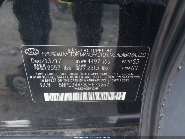 44584189 :رقم المزاد ، 5NPE34AF8JH679267 vin ، 2018 Hyundai Sonata Limited مزاد بيع