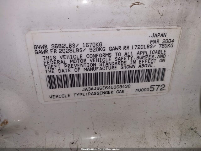2004 MITSUBISHI LANCER JA3AJ26E64U063438 Photo 8