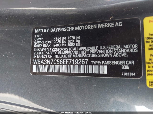 44584228 :رقم المزاد ، WBA3N7C56EF719267 vin ، 2014 Bmw 428i مزاد بيع