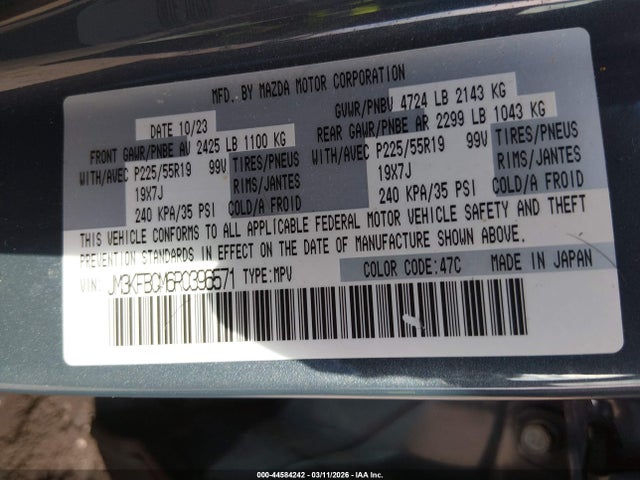 44584242 :رقم المزاد ، JM3KFBCM6R0396571 vin ، 2024 Mazda Cx-5 2.5 S Carbon Edition مزاد بيع