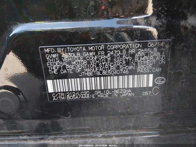 44584243 :رقم المزاد ، JTHBE1BL8E5040746 vin ، 2014 Lexus Gs 350 مزاد بيع