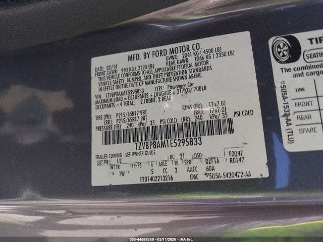 2014 FORD MUSTANG 1ZVBP8AM1E5295833 Photo 8