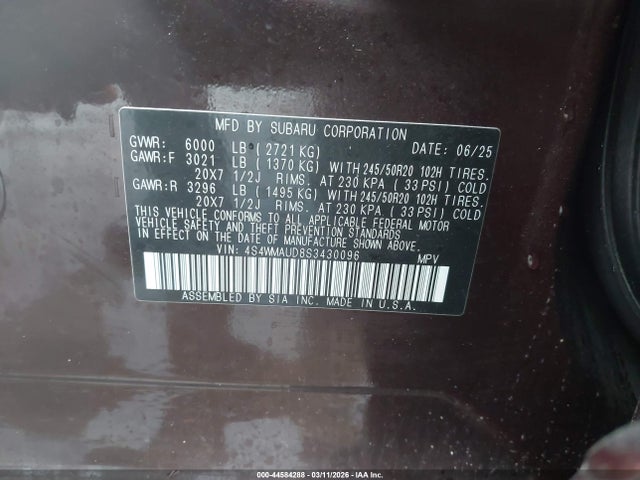 Продажа на аукционе авто 2025 Subaru Ascent Touring 7-passenger, vin: 4S4WMAUD8S3430096, номер лота: 44584288
