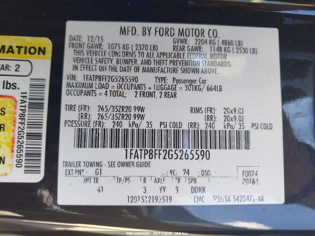 2016 FORD MUSTANG 1FATP8FF2G5265590 Photo 8