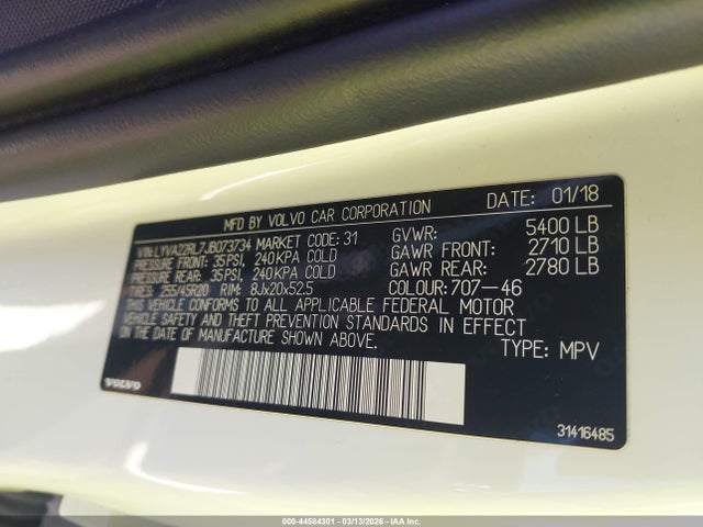 LYVA22RL7JB073734 Volvo Xc60 T6 Inscription