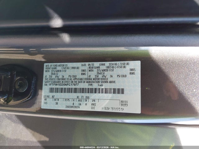 Ford F-150 Platinum 2022 1FTFW1ED5NFC17977 Image 9