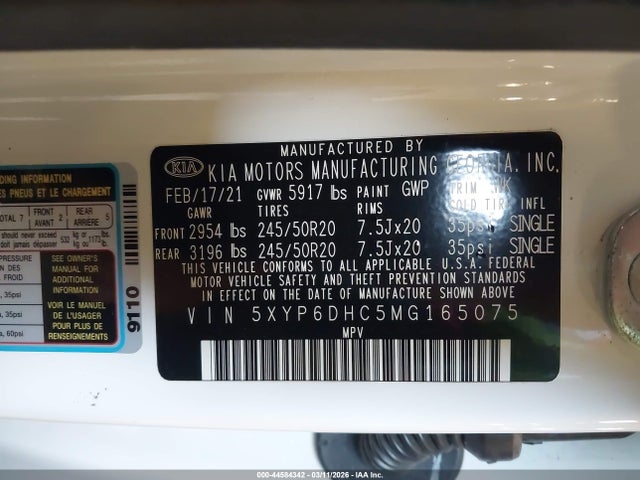 Aukcja sprzedaży 2021 Kia Telluride S, vin: 5XYP6DHC5MG165075, numer aukcji: 44584342