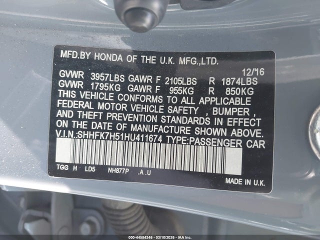 SHHFK7H51HU411674 Honda CIVIC EX