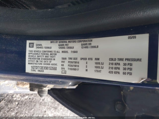 44584349 :رقم المزاد ، 1GTDT13EX98153568 vin ، 2009 Gmc Canyon Sle1 مزاد بيع