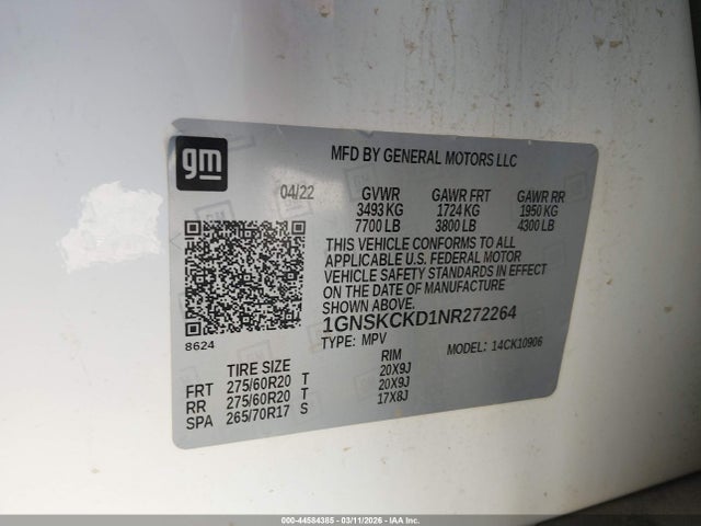1GNSKCKD1NR272264 Chevrolet Suburban 4wd Lt