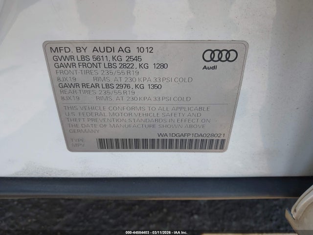 Продажа на аукционе авто 2013 Audi Q5 3.0t Premium Plus, vin: WA1DGAFP1DA028021, номер лота: 44584403