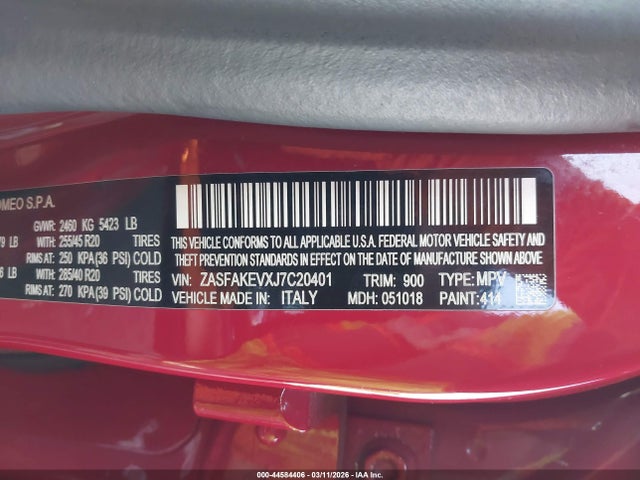 2018 ALFA ROMEO STELVIO ZASFAKEVXJ7C20401 Photo 8