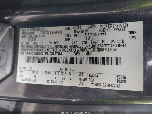 Ford ESCAPE SE 2015 1FMCU9GX1FUC81764 Image 9