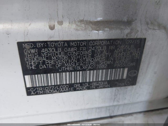 Aukcja sprzedaży 2015 Lexus Gs 350, vin: JTHBE1BLXFA017882, numer aukcji: 44584460