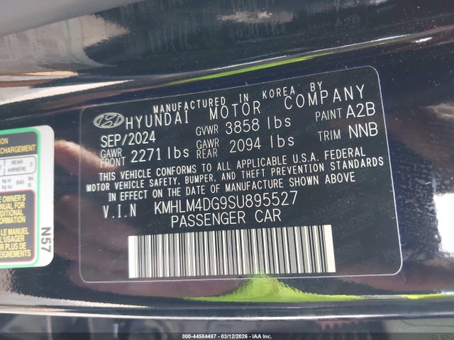 44584487 :رقم المزاد ، KMHLM4DG9SU895527 vin ، 2025 Hyundai Elantra Sel Sport مزاد بيع