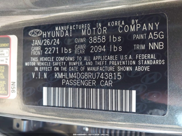44584491 :رقم المزاد ، KMHLM4DG8RU743815 vin ، 2024 Hyundai Elantra Sel مزاد بيع
