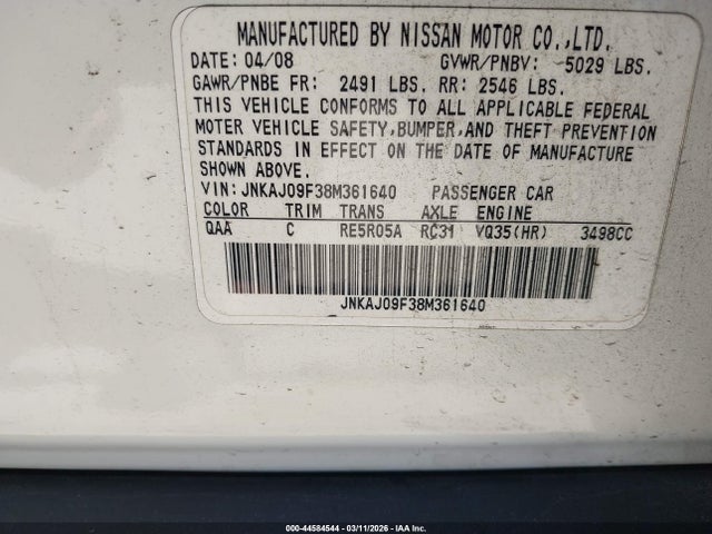 Продаж на аукціоні авто 2008 Infiniti Ex35 Journey, vin: JNKAJ09F38M361640, номер лоту: 44584544