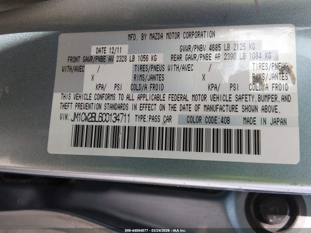 Aukcja sprzedaży 2012 Mazda Mazda5 Sport, vin: JM1CW2BL6C0134711, numer aukcji: 44584577